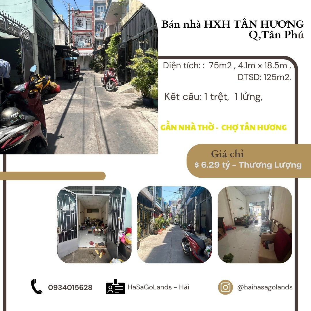 CHÍNH CHỦ bán nhà HXH Tân Hương 75m2,6.29 tỷ, gần chợ Tân Hương - Ảnh chính